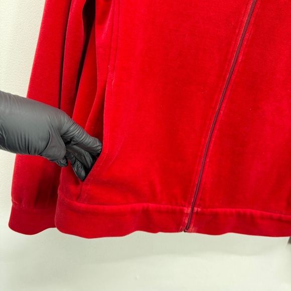 St. John Women's Red Velvet Jacket Cardigan Sweater Zippered Size Small Pockets - Picture 7 of 15